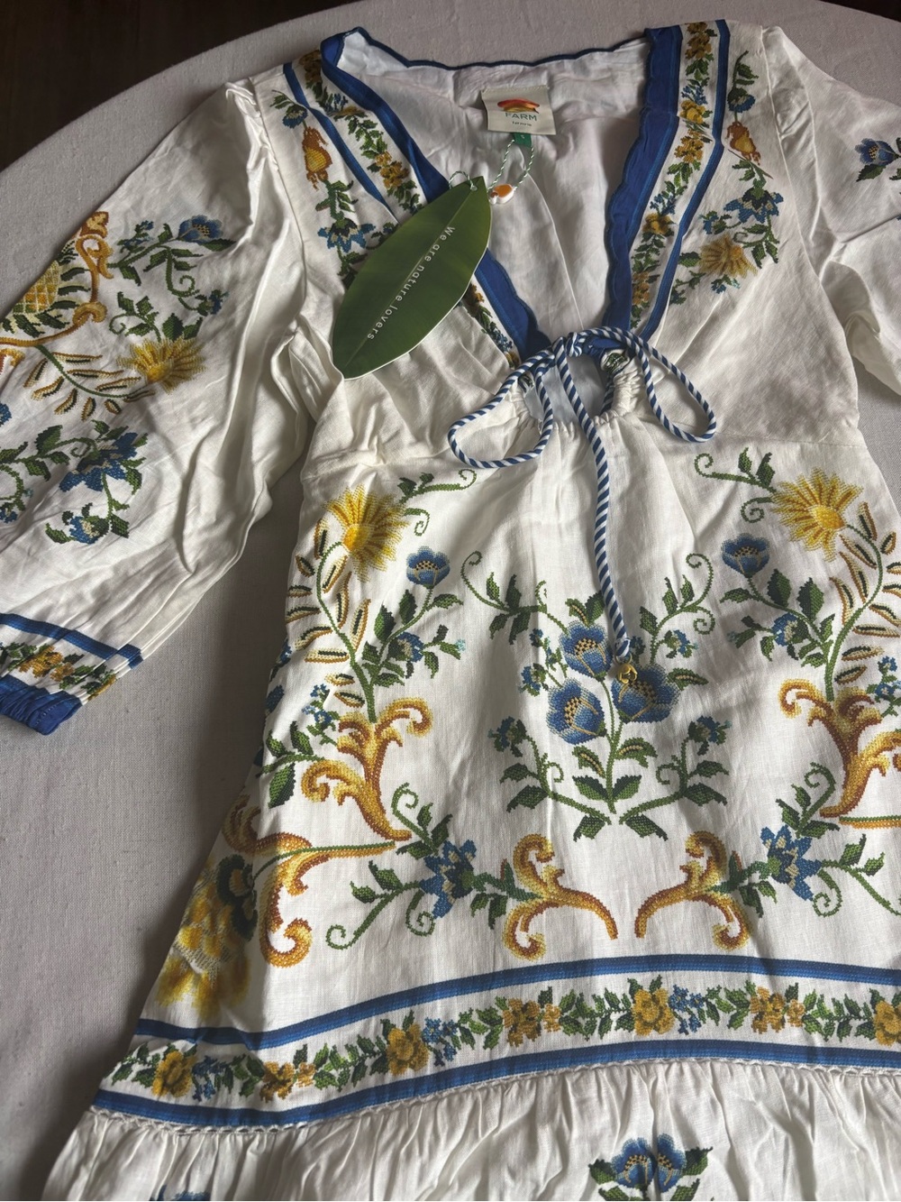 NWT Farm Rio Emily Floral Tapestry Off White Linen Blend Maxi Dress S - Picture 3 of 10